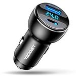 TECKNET 66W Car Charger, USB C Car Phone Charger，12V/24V USB Socket, PD3.0 & QC4.0 Dual Port Cigarette Lighter Car Charger Adapter Made Compatible with iPhone, Samsung, iOS, Android Smartphones