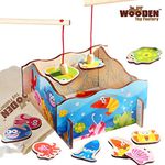 The Wooden Toy Factory - Magnetic Fishing Game - (*BONUS*: Includes Storage Bag For Fish And Rods) - Educational Toddler Activity Toy for 1 2 3 4 Year Olds