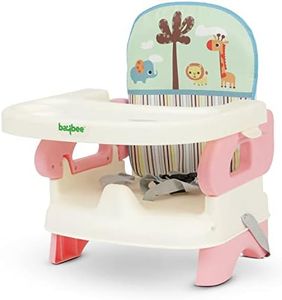 Baybee Portable Baby Booster Chair for Feeding | Folding Dining Chair for Baby with 2 Level Height Adjustable, Food Tray, Safety Belt | Infant Sitting Chairs for Kids 6 Months to 3 Years (Pink ll)