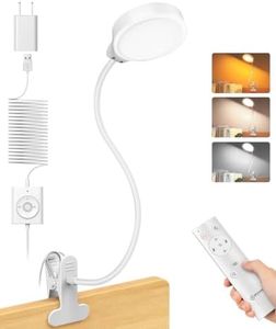 Glocusent 5W Reading Light for Bed, 36 LED Eye Caring Bed Lamp, 3 Colors & 5 Brightness Levels for Headboard with Adapter, Perfect Clip on Light for Reading, Working & Studying (White with Remote)