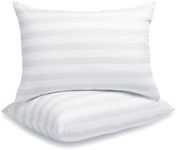 LAVANCE Pillows Queen Size Set of 2 Hotel Collection Pillows 3D Down Alternative Fiber Filling Bed Pillow Medium Neck Support for Back, Stomach or Side Sleepers-1.2" White Striped, 20"x28"