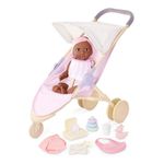 LullaBaby – 14-inch Realistic Baby Doll – Diaper & Care Accessories Bundle – Brown Eyes & Soft Body – Pretend Play Toys – Kids Ages 2 Years Old & Up – Baby Doll & Jogging Stroller Set