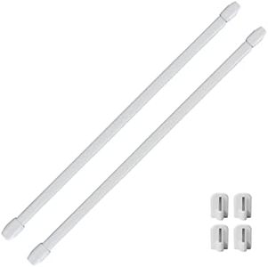 Bundle 2 Cafe Curtain Rods 12" to 16" and 4 Self Adhesive Hooks White