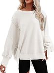 SHEWIN 2024 Sweatshirt for Women Crewneck Oversized Sweatshirt Women Loose Fit Casual Long Sleeve Fall Outfits Women Trendy Pullover Tunic Tops, White, Small