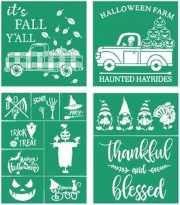 JAJADO Silk Screen Stencil 4 Pcs Fall Halloween Farm Harvest Gift Thanksgiving Silkscreen Stencil Mesh Transfers Reusable Adhesive Stencil for Painting on Wood T-Shirt Chalkboard Pillow Home Decor