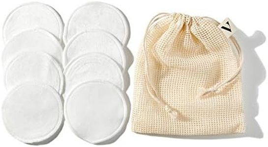 Velour Reusable Cotton Pads (Set of 8), Ultra-Soft and Sustainable Bamboo Rounds for Makeup Removal and Face Cleansing, Washable Removers with Laundry Bag, Gentle on Facial Skin, Optimally Absorbent