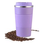 Insulated Coffee Cup 510ml, Double Walled Travel Mug, Thermos Cup,Stainless Vacuum Cup with Leakproof Flip Double Buckle for Keep Hot/Ice Coffee,Tea and Beer (Purple)