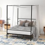 KOMFOTT Metal Canopy Bed Frame Full Size, Modern 4 Poster Canopied Platform Bed Frame with Headboard, Heavy-Duty Metal Slat Support Mattress Foundation, No Box Spring Needed, Easy Assembly, Black