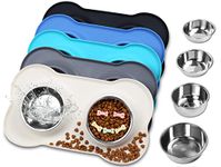 VIVAGLORY Dog Bowls, Dog Food Bowls, Stainless Steel Cat Puppy Water Bowls with Non Spill Skid Resistant Silicone Mat, Small, Ivory