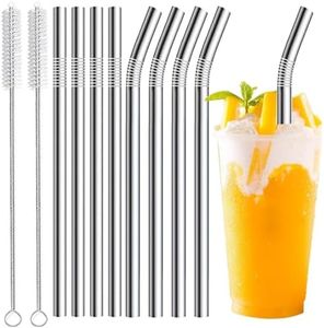 8 Pack Reusable Straws - Metal Straws Dishwasher Safe - Drinking Stainless Steel Straws for 12 oz and 20 oz Tumblers - 2 Cleaning Brushes Included (Stainless Steel)