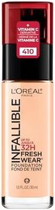 L’Oréal Paris Liquid Foundation, Full Coverage, Lasting Wear, With Vitamin C, Infallible Fresh Wear, Shade: 410 Ivory