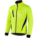 Dooy Winter Warm UP Thermal Softshell Cycling Jacket Windproof Waterproof Mens Running Mountain Biking Breathable Reflective Coat(Yellow,M)