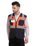 CLUB TWENTY ONE Polyester and Mesh Reflective Jacket, Vest with High Visibility Strips or Tape, Safety Workwear Vest For Men (Orange & Navy Blue, Size - XLarge)