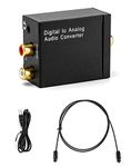 QWORK® DAC Converter Upgrated Version, Digital to Analog Audio Converter with Embedded Amplifier IC, Optical to RCA Converter with Optical Cable Suitable for HD Blu-ray Sky HD Apple TV