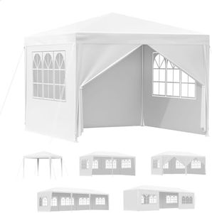 ALFORDSON Gazebo Marquee 3 x 3m with 4 Wall Panels and Pegs & Ropes, Easy Put-up Canopy with Carry Bag, Camping Shelter Shade with Steel Frame for Outdoor Wedding Party Pavilion, White