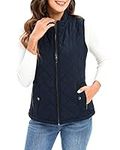 Xeoxarel Women's Quilted Vest, Stand Collar Puffer Lightweight Zip Padded Outerwear Gilet Navy Blue L