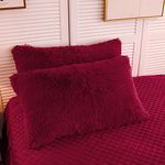 LIFEREVO 2 Pack Shaggy Plush Faux Fur Pillow Shams Velvet Reverse,Decorative Throw Pillow Covers,Fluffy Pillowcases with Zipper Closure for Couch,Sofa,Bed,King Size(Burgudy Red,20"x36")