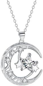 Hifeeled Collar Estrellas Mujer Plata de Ley 925 Collar Luna, Regalos Joyería Originales para Mujeres Hermana Amigo - Ajustable |45cm+5|