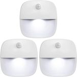 AMIR (upgraded) motion sensor light, cordless battery powered LED night light, wall light, closet light, security light for stairs, hallways, bathrooms, kitchens, cabinets (white - 3 pack)