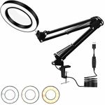 Magnifying Desk Lamp with Clamp, 8X Magnifier Glass LED Ring Light 3 Colors & 10 Brightness Dimmable, 19 Inch Adjustable Swivel Arm Lamp Craft Light