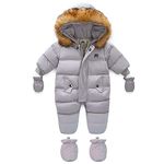 AIKSSOO Baby Snowsuit Hooded Romper Zipper Winter Footed Infant Boys Girls Jumpsuit Gray