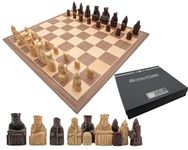 Luxury Isle of Lewis Chess Set - Weighted and Felted - 15.75" Walnut & Maple Veneer Board with Rubber Protectors - Includes Rules, Isle of Lewis Leaflet & Cleaning Cloth
