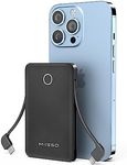 6000mah Ultra Slim Built in Cables Power Bank, Card Size Built in USB C Cords Battery Pack Portable Charger for Phones, 3 Output External Battery Pack Compatible with iPhone, Samsung, Deep Black