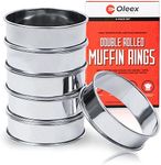 Oleex English Muffin Ring Set! 6 Muffin Rings with Dough Scraper! Multipurpose Stainless Steel Ring Set. Circle Egg Ring, Cooking Rings, Pancake, Crumpet Rings, Brioche Molds, Tart Ring.