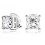 FAMARINE Silver Clip on Earrings Women CZ Square Clip Earrings Non-pierced Earrings Fake Earrings Gift