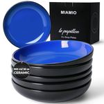 MIAMIO – 900 ml / 22 cm Set of 6 Pasta Bowls/Salad Bowls, Pasta Plates Wide and Shallow Bowl, Large Ceramic Stoneware Deep Plate Serving Soup, Microwave and Dishwasher Safe - Le Papillon (Blue)