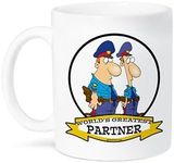 3dRose 3dRose Funny Worlds Greatest Cop Police Partner Cartoon - Ceramic Mug, 11-Ounce (Mug_103082_1), White