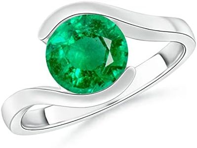 Angara Natural Emerald Solitaire Engagement Ring for Women | Semi Bezel-Set Solitaire Round Emerald Bypass Ring in White Gold | May Birthday, Gemstone Jewelry Gift | A | 9mm | Ring Size- 6.5