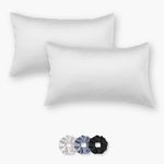 SEEVO 400 TC Luxurious Satin Silk Pillow Covers/Pillowcases with Envelope Closure, Soft Comfortable Protects Hair and Skin - 17 inch x 27 inch - Set of 2 with 3 Satin Schrunchies (White)