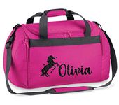 Personalised Glitter Equestrian Horse Riding Holdall Girls Boys Womens Kit Bag, Fuchsia Pink/Black Glitter Print