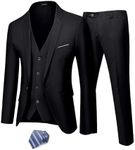 MYS Men's Blazer Vest Pants Set, Solid Party Wedding Dress, One Button Jacket Waistcoat and Trousers, 3 Piece Slim Fit Suit with Tie Black