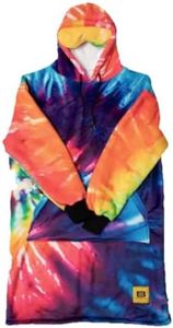 Big Blanket Co Hideout Hoodie Bright Tie Dye | Oversized Wearable Blanket Hoodie | Soft Sherpa-Lined Hoodie Blanket for Adults | One Size Fits All