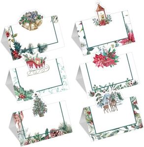 Whaline 48Pcs Christmas Place Cards Watercolor Holly Berry Seating Tent Name Cards Xmas Blank Folded Seat Assignment Setting Label for Wedding Baby Shower Party Supply, 4.3 x 3.5 inch, W10932