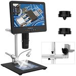 LINKMICRO LM249MS 3 Lens 10.1" HDMI Digital Microscope 2000X Soldering Microscope Camera for Electronic Repair, 13" Boom Arm Stand, UHD 2160P Video Coin Microscope Full View Coins, 32GB, Windows