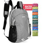 VPBAGE 15L Highly Water-resistant Hiking Daypack, Small Backpack Travel Outdoor, Lightweight Day Pack with Tool Loops, A-light Grey, Waterproof Hiking Daypack Day Pack