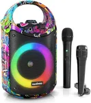 MASINGO Karaoke Machine for Kids and Adults with 1 Wireless Karaoke Microphone and 1 Wired Mic, PA Portable Speaker with LED Lights, Supports TF Card/USB, AUX/MIC in, TWS for Home Party, Burletta C10