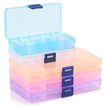 Naler 5pcs Adjustable Plastic Storage Box 10/15 Compartments Organizer Jewelry Bead Case Containers (5 packs 5 colours)