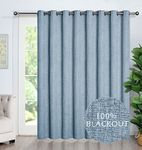 GRALI-DECOR 100% Blackout Linen Textured Curtain for Patio Sliding Door, Extra Wide Home Fashion Wall Divider Full Black Out Window Drape (100 inch Wide by 84 inch Long, Dusk Blue, One Panel)