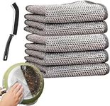 KEYORA Pack of 3 Non-Scratch Wire Dish Scrub, Kitchen Scrubber Cloth for Cleaning Washing Utensils, Dishwashing Metal Mesh Rag Clothes for Home Stainless Steel items with Free 1 Gap Cleaning Brush