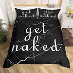 Get Naked Duvet Cover Black and White Marble Texture Comforter Cover Funny Quotes Bedding Set For Couple Lover Men Women Modern Fashion Bedding & Linen Ultra Soft Super King Bedclothes