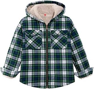 ZENTHACE Kids Boys Plaid Jacket Sherpa Fleece Lined Flannel Shirt Jacket with Hood Zip Up Flannel Hoodie Fall Coat PG M Size 7-8