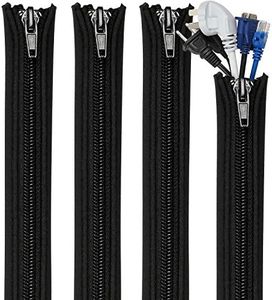 Teskyer Cable Management Sleeves, 20 inch Cord Organizer Sleeve with Zipper, 4 Pack Wire Wrap Covers, Cable Organizer Sleeves for TV, Computer, Office, Home Entertainment, Black