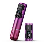 EZ P2S Pro Wireless Tattoo Gun - Rotary Tattoo Machine Pen with Extra OLED Digital Display 1800mAh Battery Power Supply Tattoo Equipment Supply for Tattoo Artist (Purple Pink)