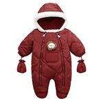 AIKSSOO Baby Snowsuit Hooded Romper Zipper Winter Outwear Footed Infant Boys Girls Jumpsuit