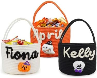 DYOART Personalized Halloween Baskets Gift for Kids, Custom Woven Candy Bucket with Name, Halloween Trick or Treat Basket