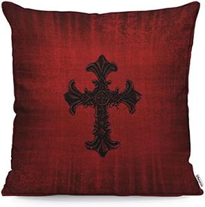 WONDERTIFY Federa per cuscino con croce nera, stile medievale, gotico, decorativo, federa per cuscino da divano, 45 x 45 cm, colore: rosso e nero
